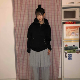 Snap Button Studded Pocket Zip-Up Hoodie