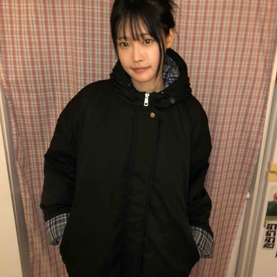 Check Color Block Boxy Fit Padded Hoodie