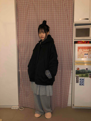 Check Color Block Boxy Fit Padded Hoodie