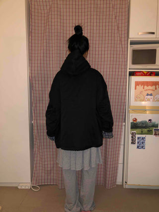Check Color Block Boxy Fit Padded Hoodie