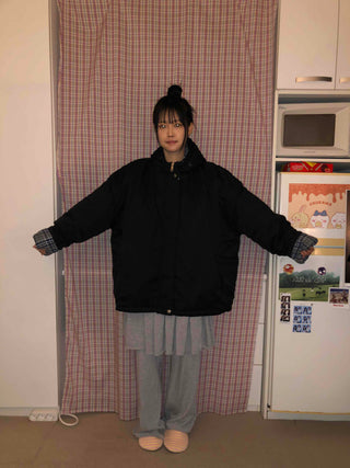 Check Color Block Boxy Fit Padded Hoodie