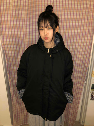 Check Color Block Boxy Fit Padded Hoodie