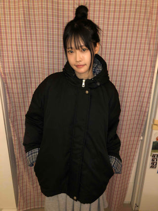 Check Color Block Boxy Fit Padded Hoodie