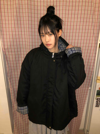 Check Color Block Boxy Fit Padded Hoodie