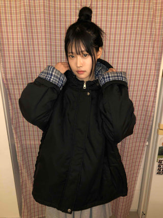 Check Color Block Boxy Fit Padded Hoodie