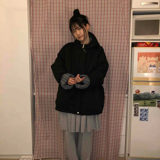 Check Color Block Boxy Fit Padded Hoodie