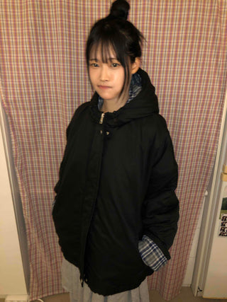 Check Color Block Boxy Fit Padded Hoodie