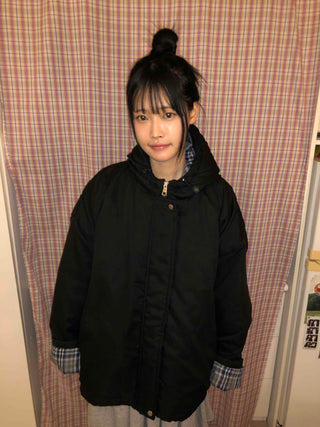 Check Color Block Boxy Fit Padded Hoodie