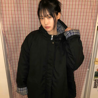Check Color Block Boxy Fit Padded Hoodie