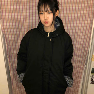 Check Color Block Boxy Fit Padded Hoodie