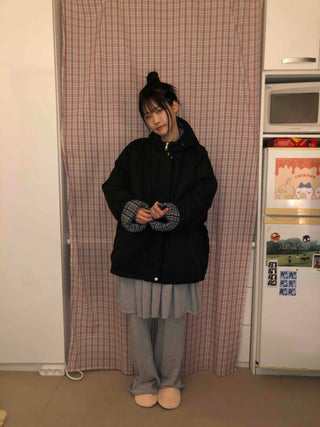Check Color Block Boxy Fit Padded Hoodie