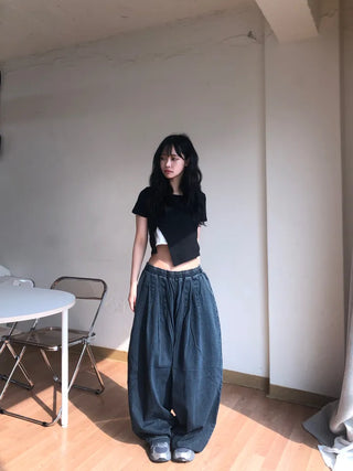 Miko Diagonal Deep Cut Halter Layered T-shirt