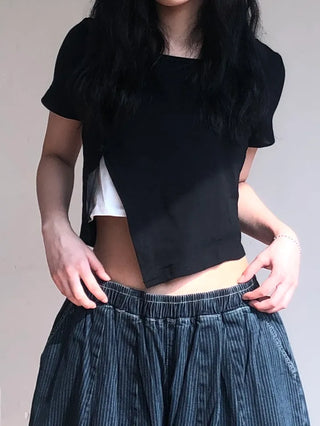 Miko Diagonal Deep Cut Halter Layered T-shirt