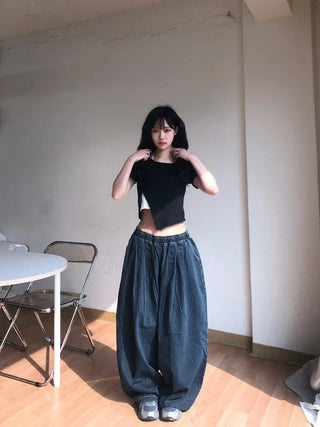 Miko Diagonal Deep Cut Halter Layered T-shirt