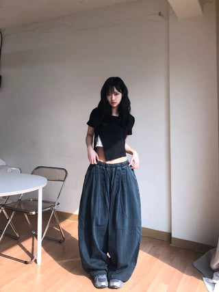 Miko Diagonal Deep Cut Halter Layered T-shirt