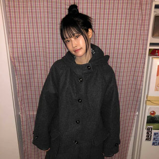 Campus Mood Hooded A-Line Balloon Fit Wool Coat