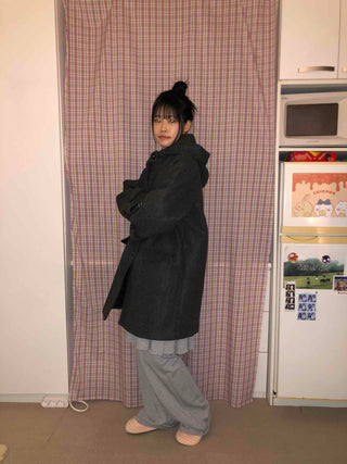 Campus Mood Hooded A-Line Balloon Fit Wool Coat