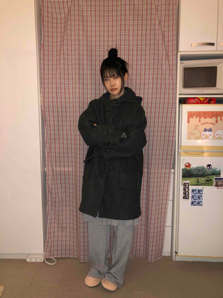 Campus Mood Hooded A-Line Balloon Fit Wool Coat