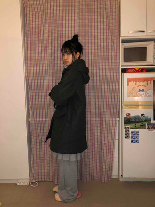 Campus Mood Hooded A-Line Balloon Fit Wool Coat