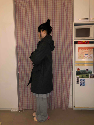 Campus Mood Hooded A-Line Balloon Fit Wool Coat
