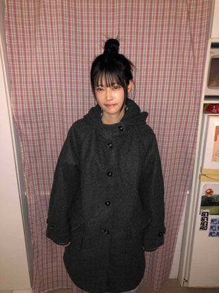 Campus Mood Hooded A-Line Balloon Fit Wool Coat