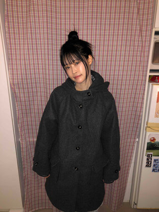 Campus Mood Hooded A-Line Balloon Fit Wool Coat