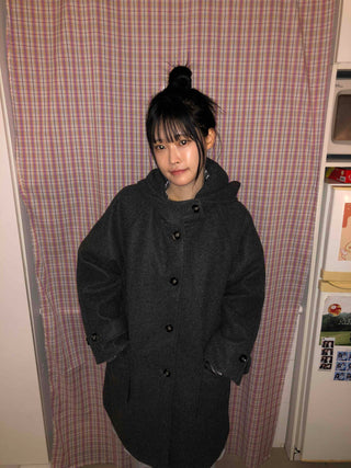 Campus Mood Hooded A-Line Balloon Fit Wool Coat