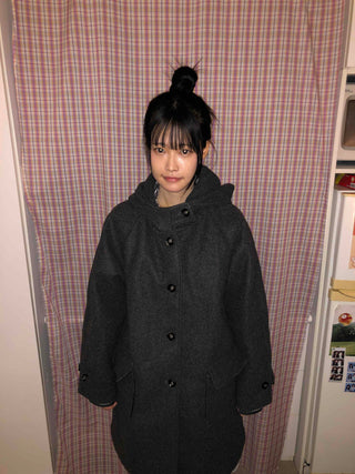 Campus Mood Hooded A-Line Balloon Fit Wool Coat