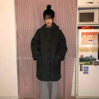 Campus Mood Hooded A-Line Balloon Fit Wool Coat