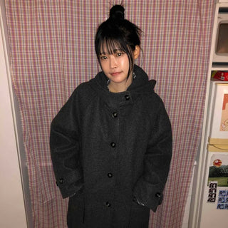 Campus Mood Hooded A-Line Balloon Fit Wool Coat