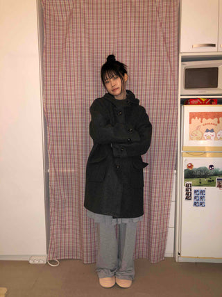 Campus Mood Hooded A-Line Balloon Fit Wool Coat