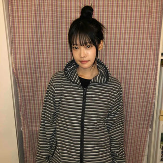 Striped Loose Fit Fleece Hooded Jumper