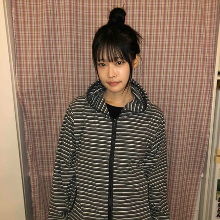 Striped Loose Fit Fleece Hooded Jumper
