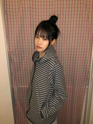 Striped Loose Fit Fleece Hooded Jumper