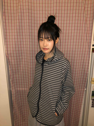 Striped Loose Fit Fleece Hooded Jumper