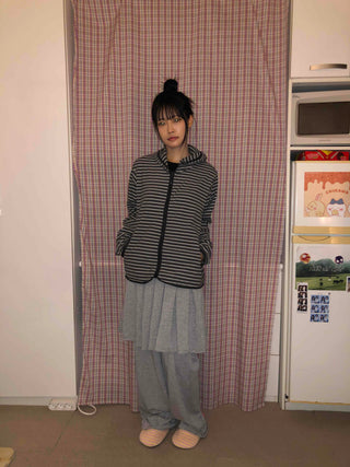 Striped Loose Fit Fleece Hooded Jumper