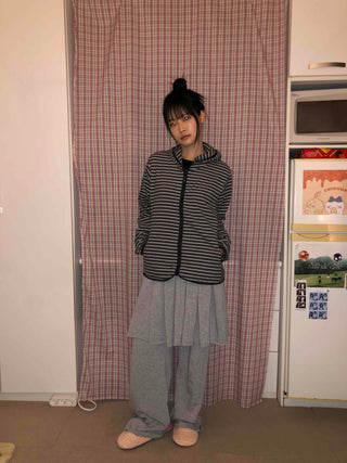 Striped Loose Fit Fleece Hooded Jumper