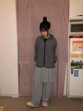Striped Loose Fit Fleece Hooded Jumper