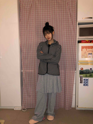 Striped Loose Fit Fleece Hooded Jumper