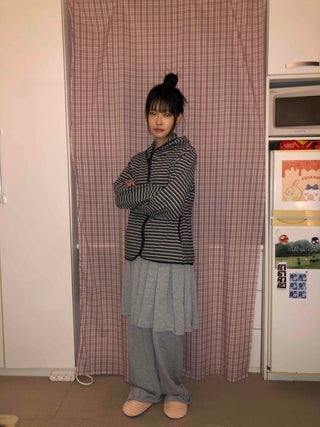 Striped Loose Fit Fleece Hooded Jumper