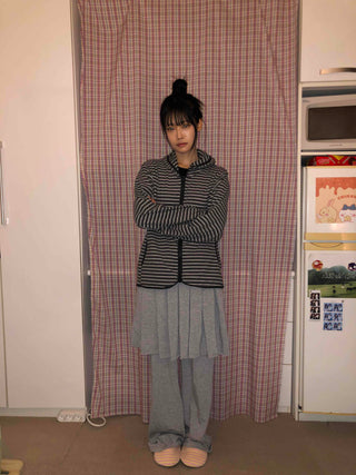 Striped Loose Fit Fleece Hooded Jumper