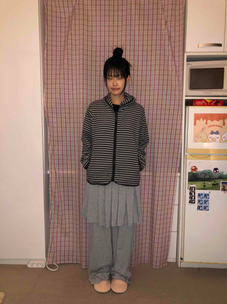 Striped Loose Fit Fleece Hooded Jumper