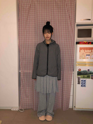 Striped Loose Fit Fleece Hooded Jumper