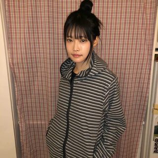 Striped Loose Fit Fleece Hooded Jumper