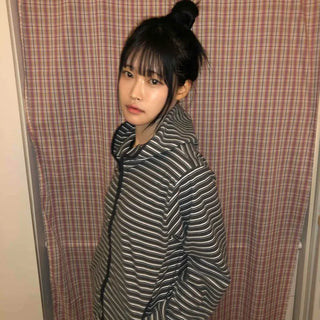 Striped Loose Fit Fleece Hooded Jumper