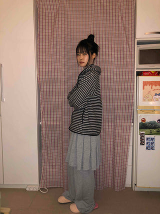 Striped Loose Fit Fleece Hooded Jumper