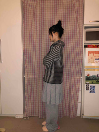 Striped Loose Fit Fleece Hooded Jumper