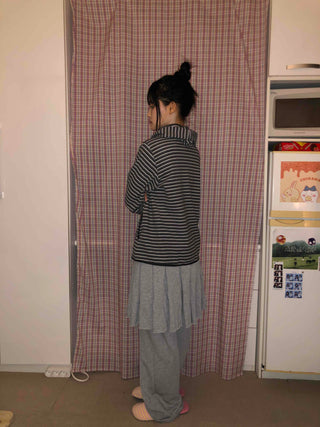 Striped Loose Fit Fleece Hooded Jumper