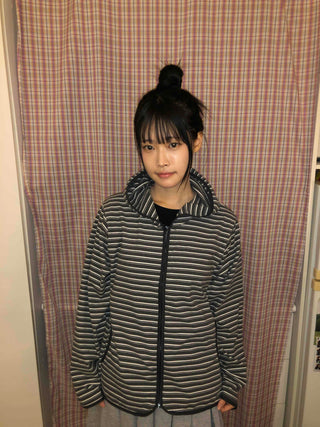 Striped Loose Fit Fleece Hooded Jumper