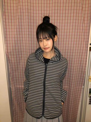 Striped Loose Fit Fleece Hooded Jumper